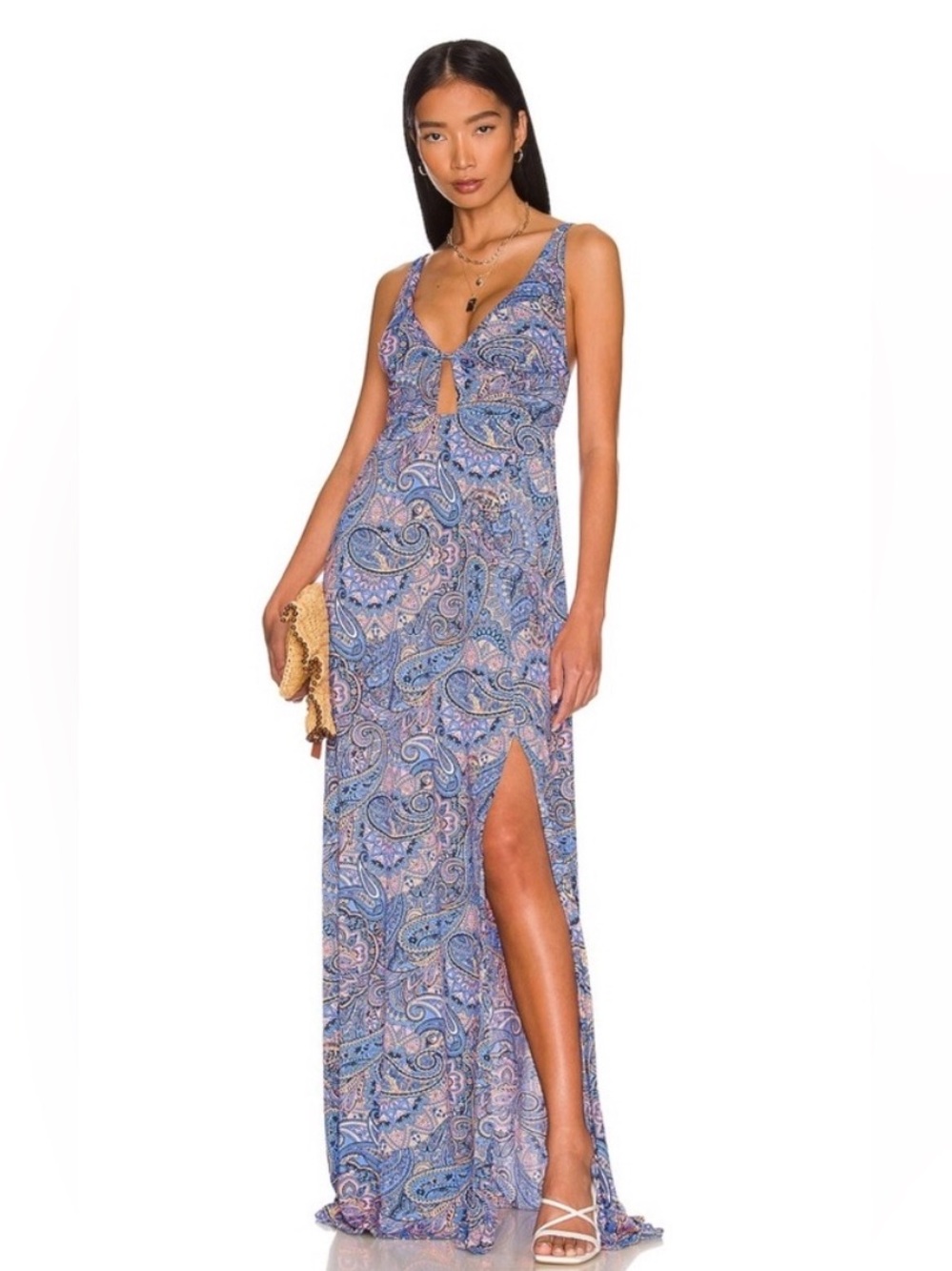 Maaji Blue Paisley Halter Open Back Maxi Dress Size M
